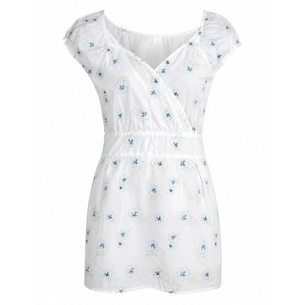 Lemon‎ Kiss Women's 3X White Blue Embroidered Floral Wrap Peplum Top Plus Size